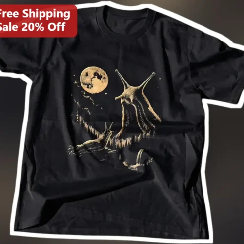 Snail and Moon Graphic Tee Celestial Whimsical Nature Shirt for Gardeners