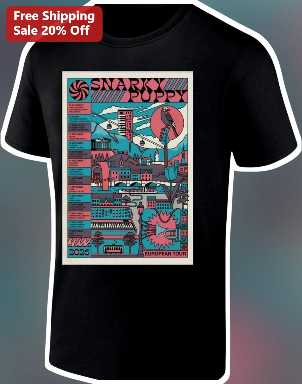 Snarky Puppy European Tour Tee Jazz Fusion Band Merch Retro Gig Poster Shirt