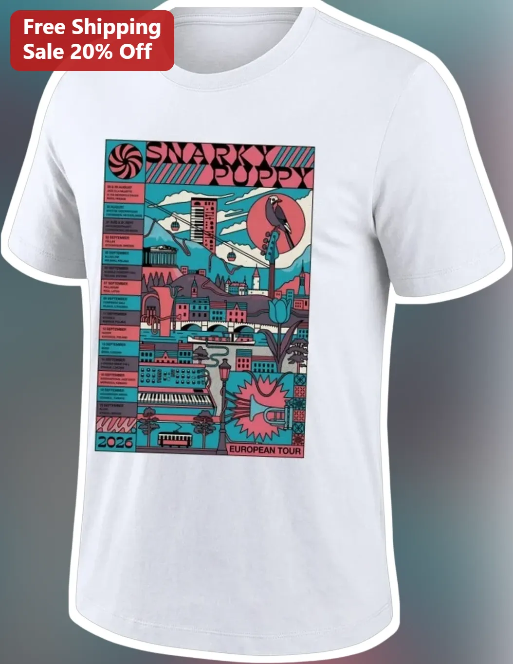 Snarky Puppy European Tour Tee Retro Jazz Fusion Band Merch Shirt