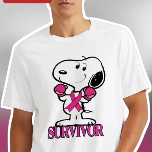 Snoopy Breast Cancer Survivor Tee Pink Ribbon Boxing Gloves Peanuts Awareness Gift