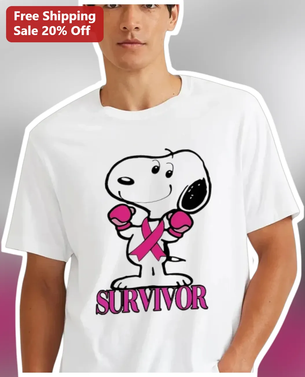 Snoopy Breast Cancer Survivor Tee Pink Ribbon Boxing Gloves Peanuts Awareness Gift