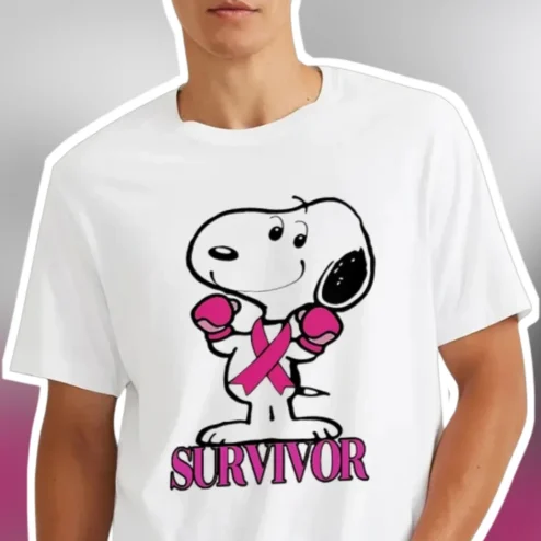 Snoopy Breast Cancer Survivor Tee Pink Ribbon Boxing Gloves Peanuts Gift