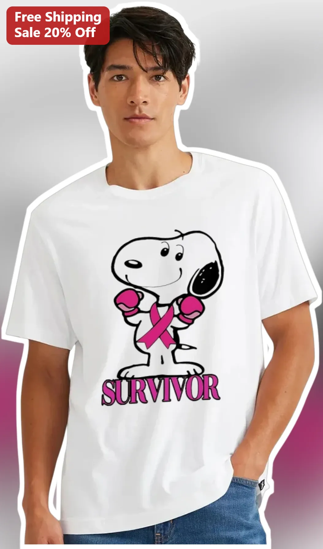 Snoopy Breast Cancer Survivor Tee Pink Ribbon Boxing Gloves Peanuts Gift