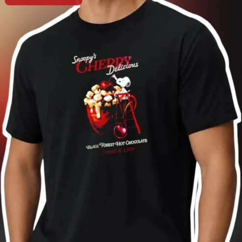 Snoopy Cherry Delicious Black Forest Hot Chocolate Sweet Lush Tee Vintage Peanuts Graphic Shirt