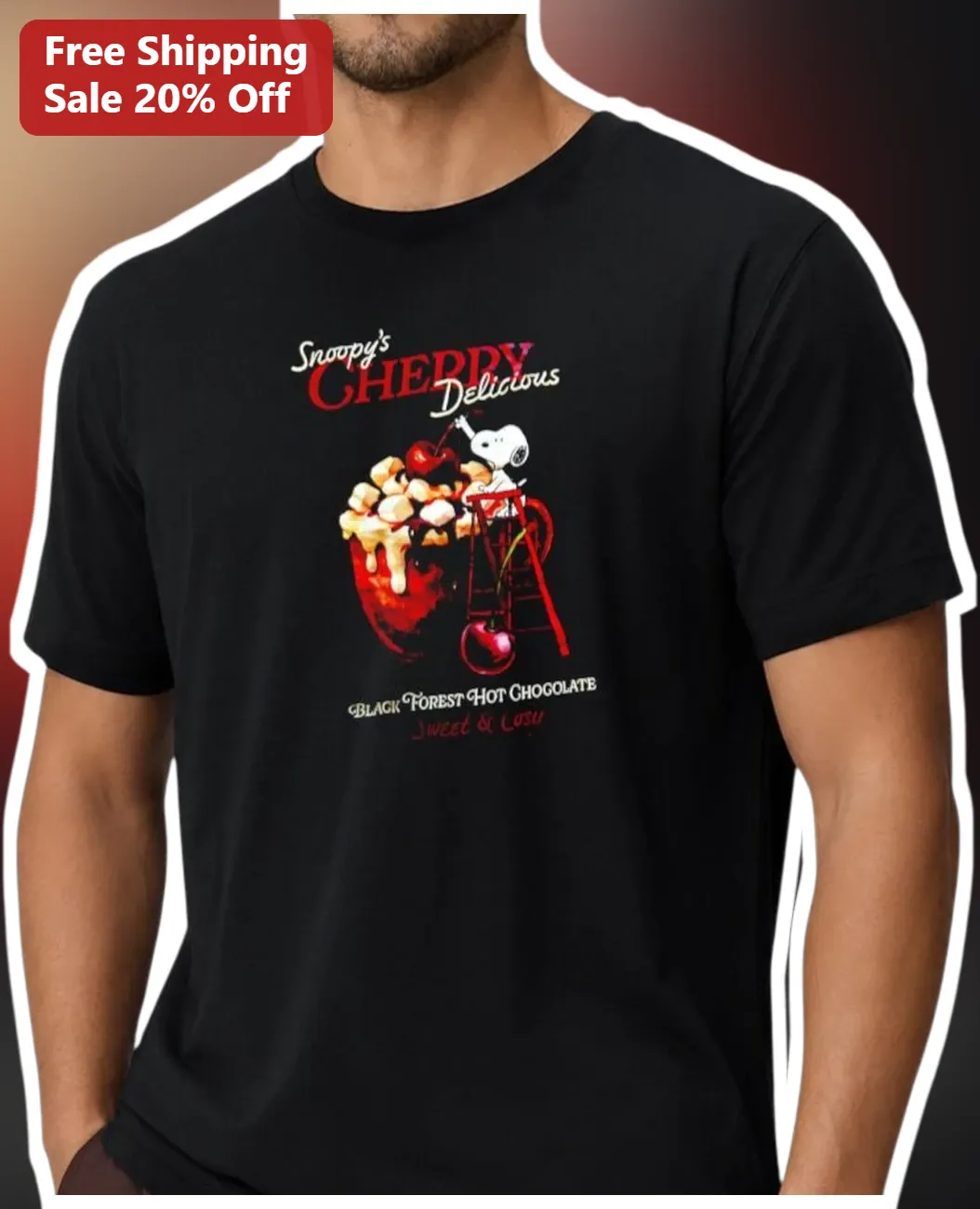 Snoopy Cherry Delicious Black Forest Hot Chocolate Sweet Lush Tee Vintage Peanuts Graphic Shirt