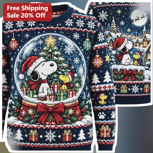 Snoopy Christmas Knit Sweater Peanuts Holiday Ugly Xmas Pullover for Women Men