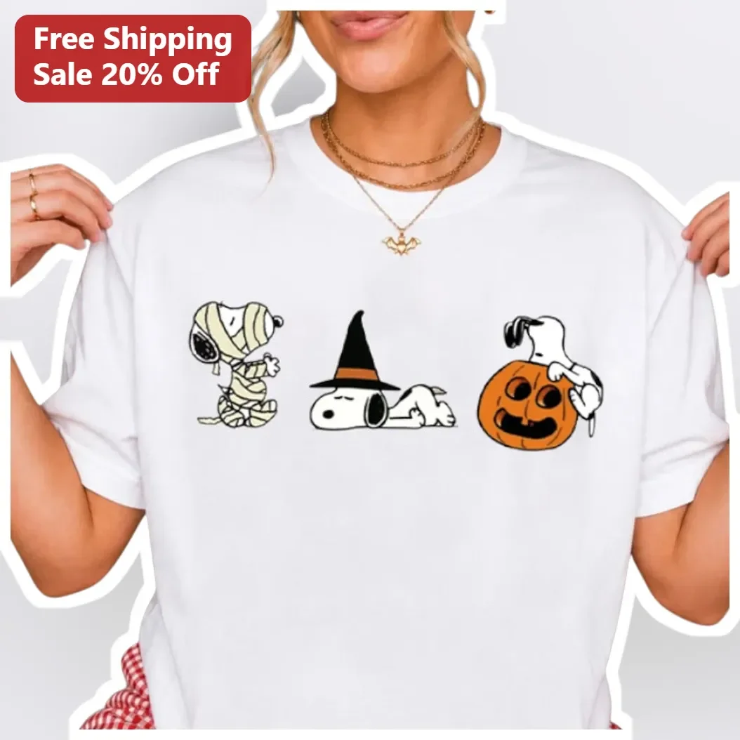 Snoopy Halloween Costume Graphic Tee Peanuts Witch Mummy Pumpkin Shirt