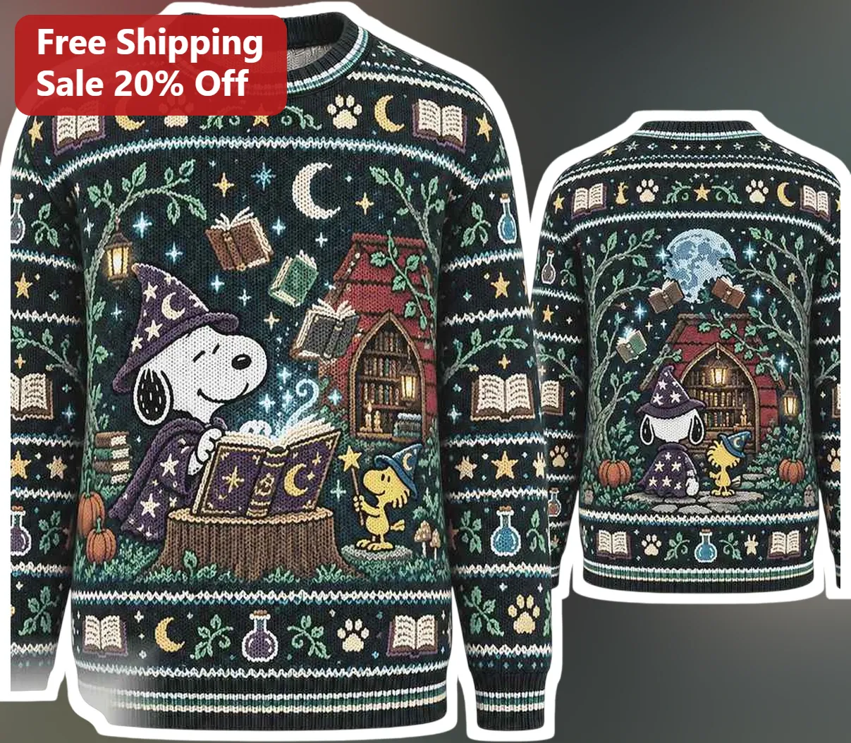 Snoopy Sweater Wizard Peanuts Ugly Christmas Knit Holiday Gift for Women Men