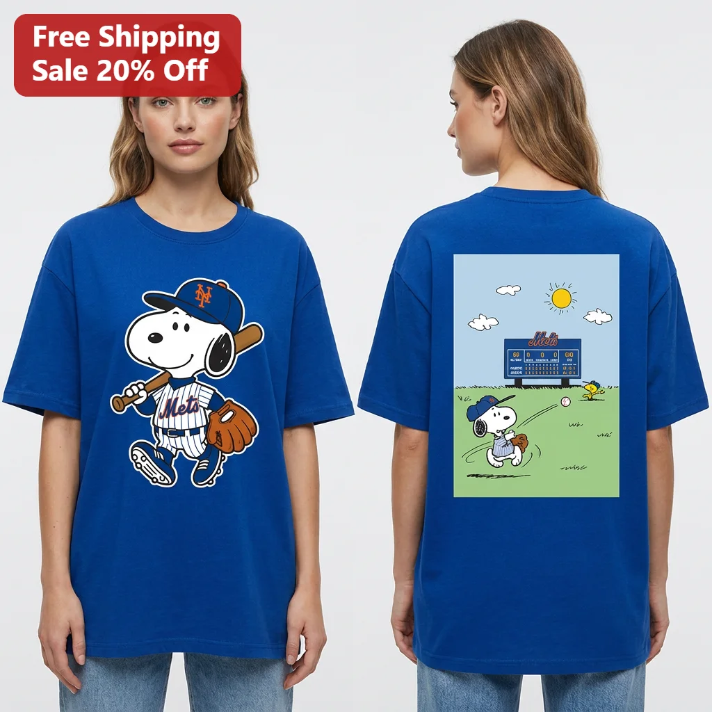Snoopy Tee New York Mets Baseball Peanuts Graphic T-Shirt, Snoopy Citi Field Baseball Fan Gift for Mets Fans