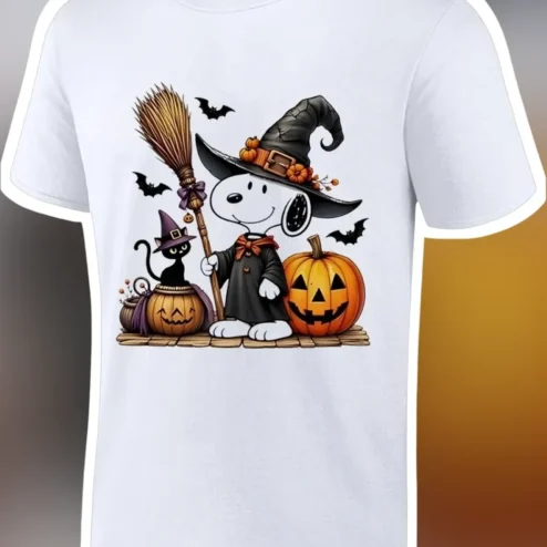 Snoopy Witch Halloween Graphic Tee for Women Men Peanuts Gang Costume Shirt