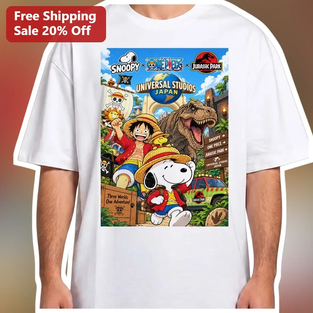 Snoopy X One Piece Luffy Crossover Tee Universal Studios Japan Jurassic Park Gift
