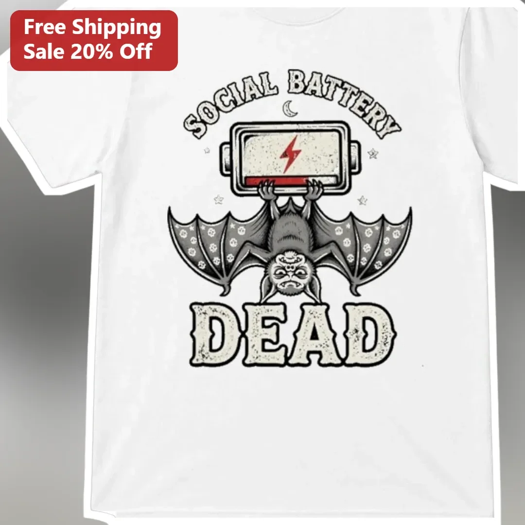 Social Battery Dead Tee Funny Introvert Humor Bat Graphic Shirt Gift