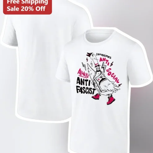 Sometimes Antisocial Always Antifascist Punk Goose Graphic Tee