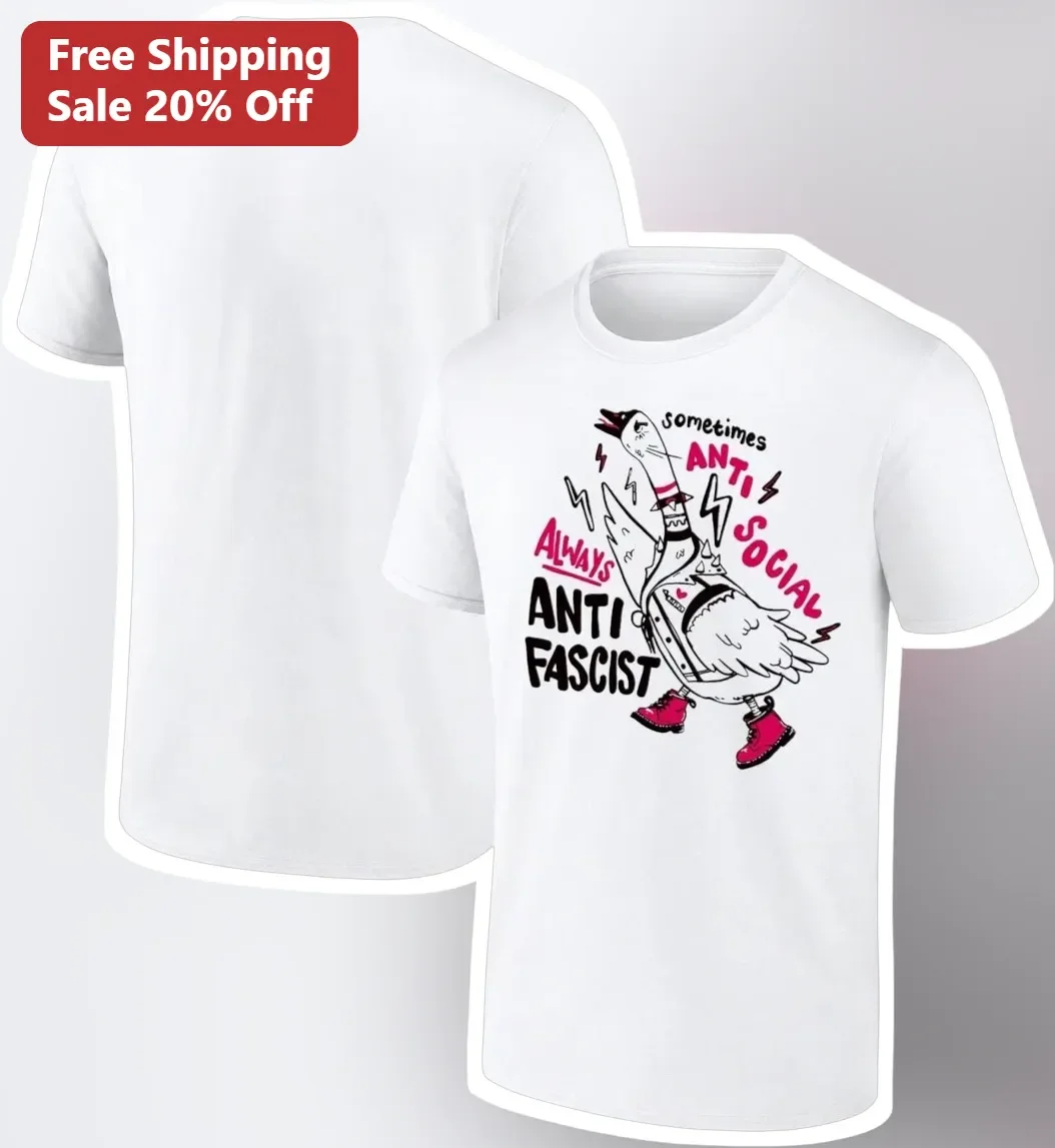 Sometimes Antisocial Always Antifascist Punk Goose Graphic Tee