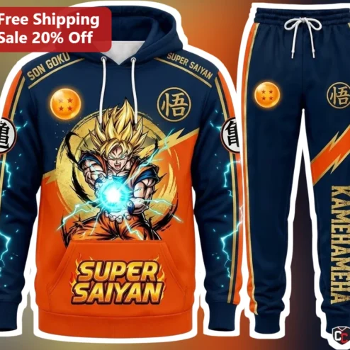 Son Goku Super Saiyan Kamehameha Dragon Ball Z Anime Sweatsuit Hoodie and Joggers