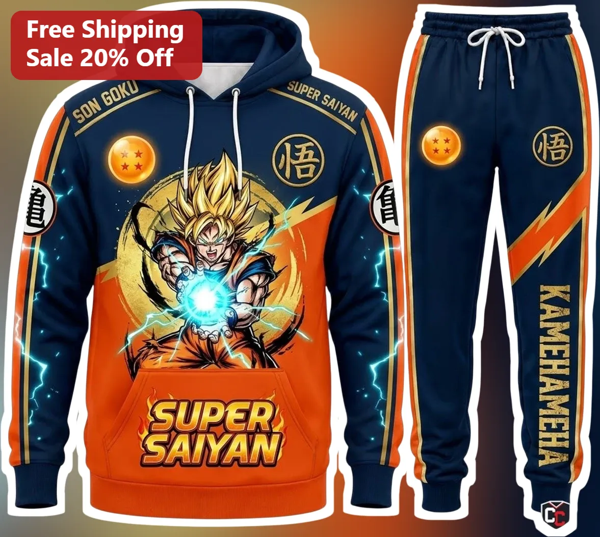 Son Goku Super Saiyan Kamehameha Dragon Ball Z Anime Sweatsuit Hoodie and Joggers