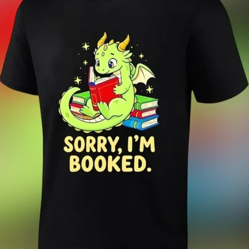 Sorry I'm Booked Cute Dragon Reading Books Graphic Tee for Book Lovers