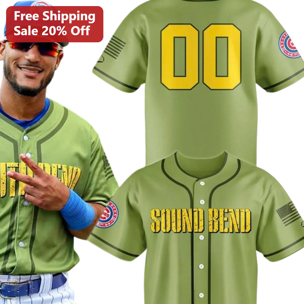 SOUND BEND Custom Baseball Jersey Retro Varsity Team Uniform Olive Green