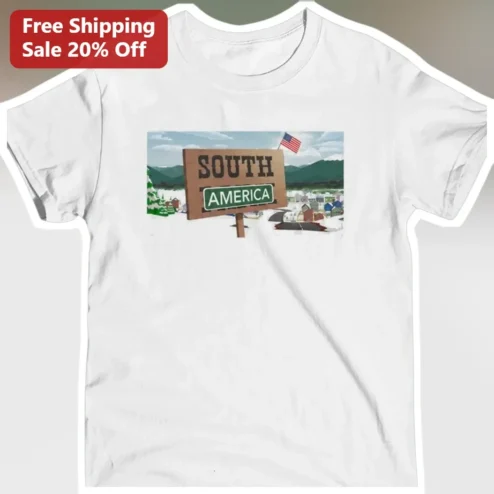 South America Tee Funny Cartoon Landscape Road Sign Graphic T-Shirt Travel Souvenir Gift