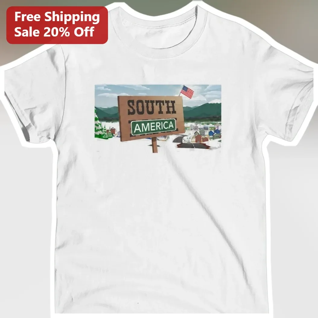 South America Tee Funny Cartoon Landscape Road Sign Graphic T-Shirt Travel Souvenir Gift