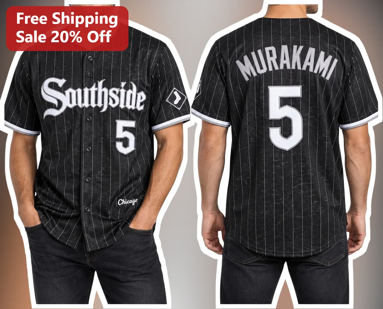 Southside Chicago Jersey Gothic Script Black Pinstripe Baseball Uniform