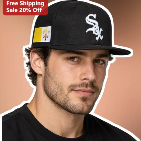 Sox Hat Black Snapback Baseball Cap With Vatican Flag Patch For Chicago White Sox Fans