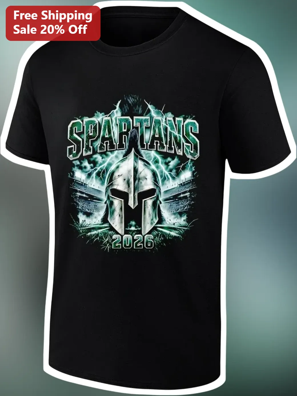 Spartans Tee Spartan Helmet Lightning Graphic T-Shirt College Football Fan Gift Apparel