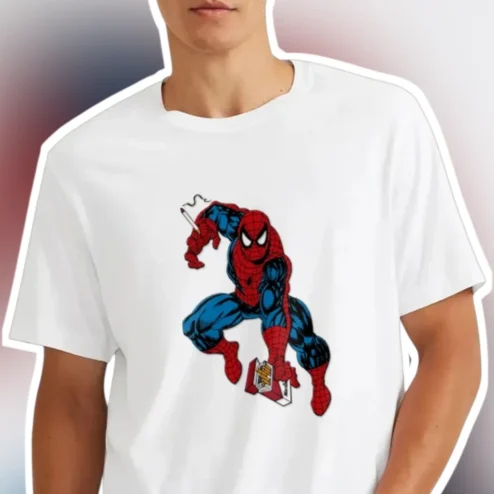 Spider-Man Marlboro Cigarette Parody Graphic Tee Funny Comic Book Superhero Shirt