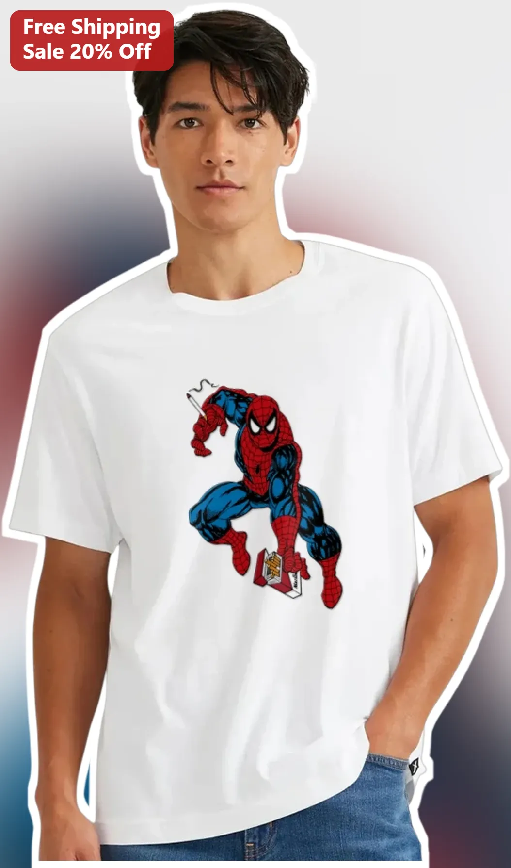Spider-Man Marlboro Cigarette Parody Graphic Tee Funny Comic Book Superhero Shirt