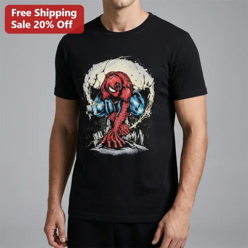 Spider-Man Vintage Comic Crouching Hero Tee Retro Marvel Superhero Graphic T-Shirt