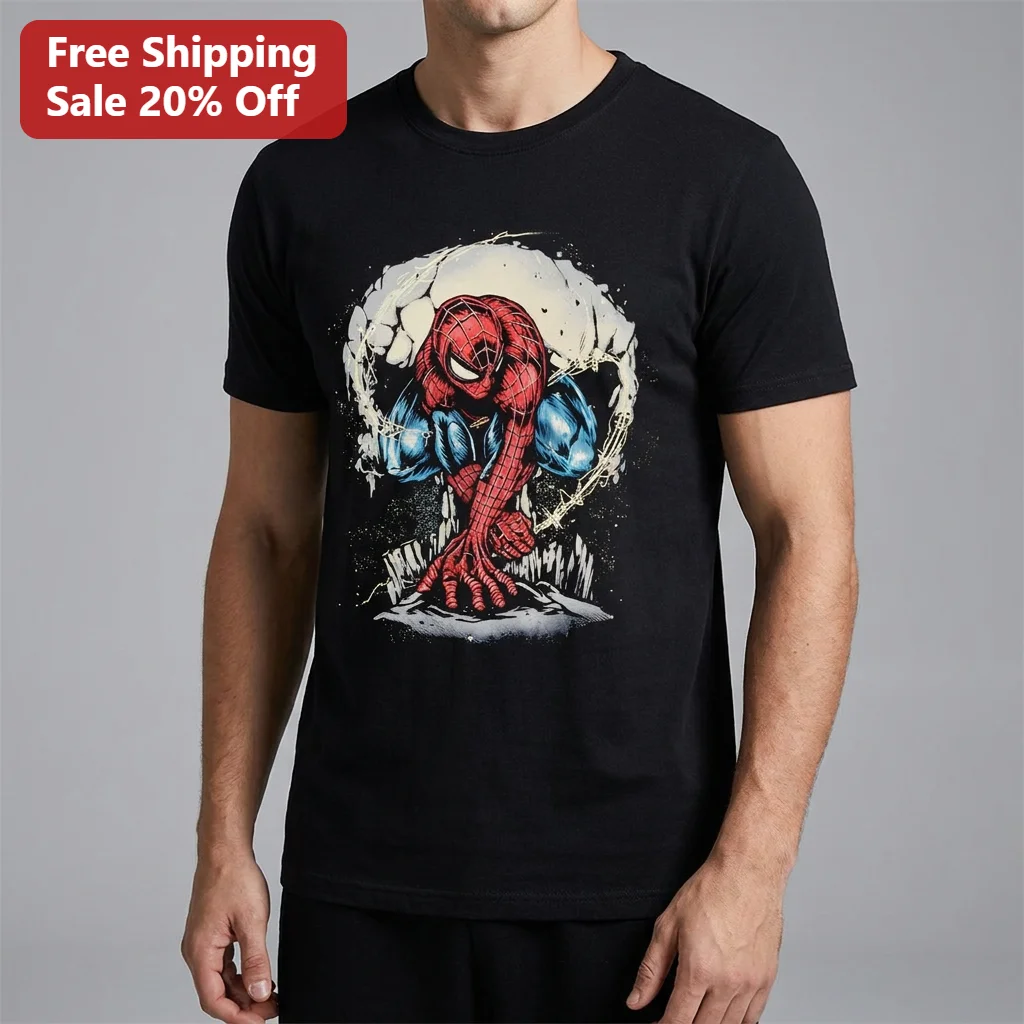 Spider-Man Vintage Comic Crouching Hero Tee Retro Marvel Superhero Graphic T-Shirt