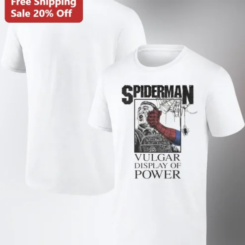 Spiderman Vulgar Display of Power Tee Marvel Superhero Parody Graphic T-Shirt for Men Women