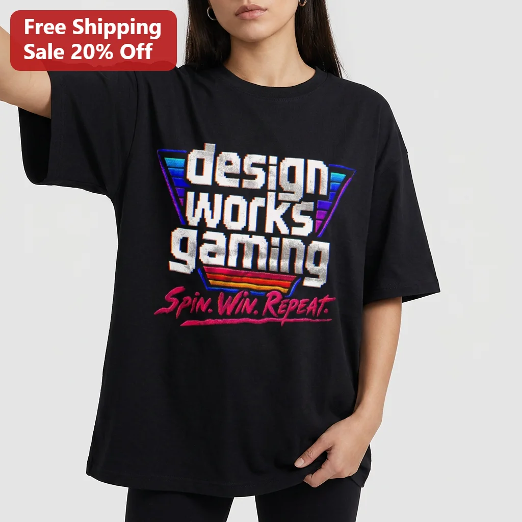Spin Win Repeat Retro Gaming Tee, 80s Arcade Casino Style Graphic Shirt for Gamers and Casino Fans