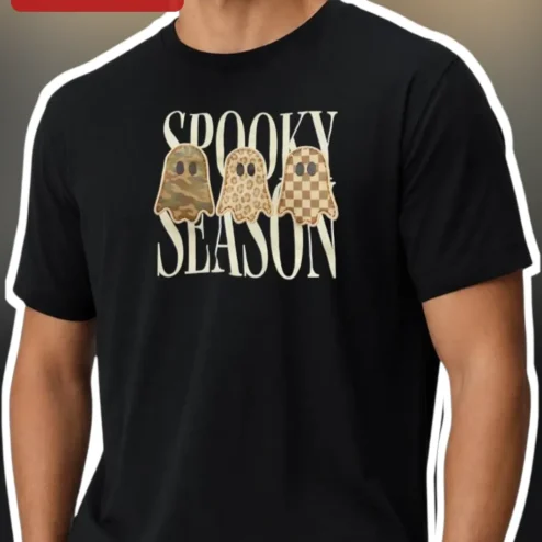 Spooky Season Ghost Graphic Tee Halloween Shirt for Women Men Cute Fall Apparel