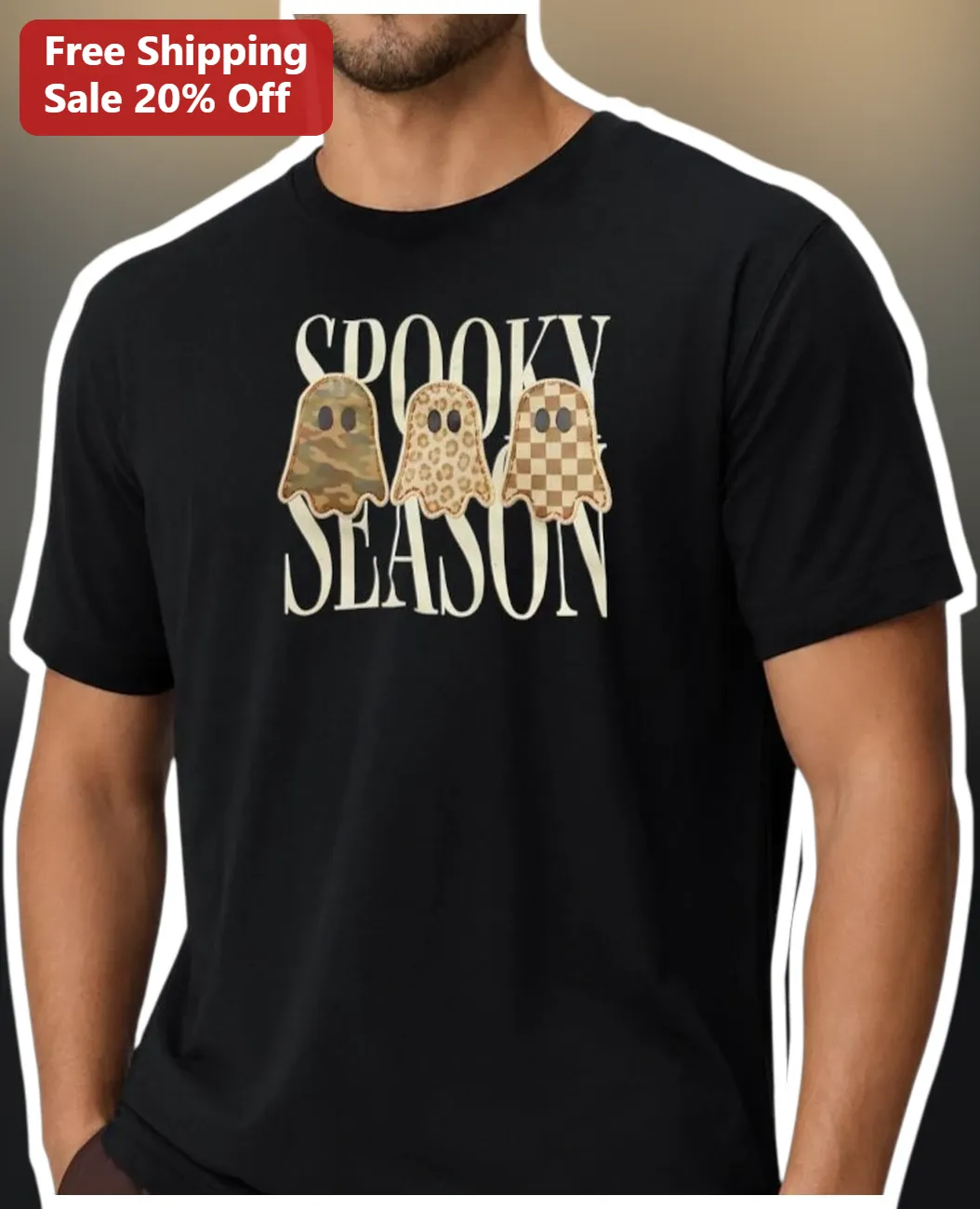 Spooky Season Ghost Graphic Tee Halloween Shirt for Women Men Cute Fall Apparel