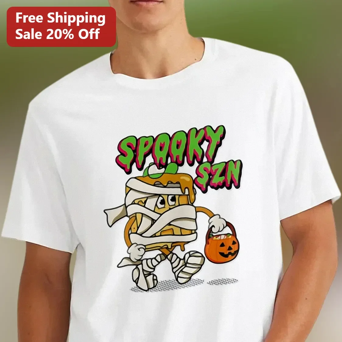 Spooky Szn Mummy Waffle Halloween Graphic Tee
