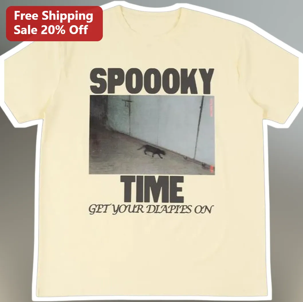 Spooky Time Get Your Diapers On Tee Funny Halloween Meme Graphic Shirt for Adults
