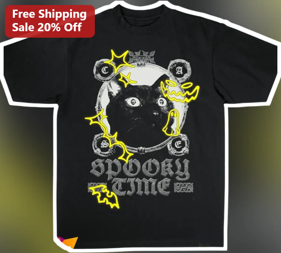 Spooky Time Tee Cute Black Cat Halloween Shirt for Women
