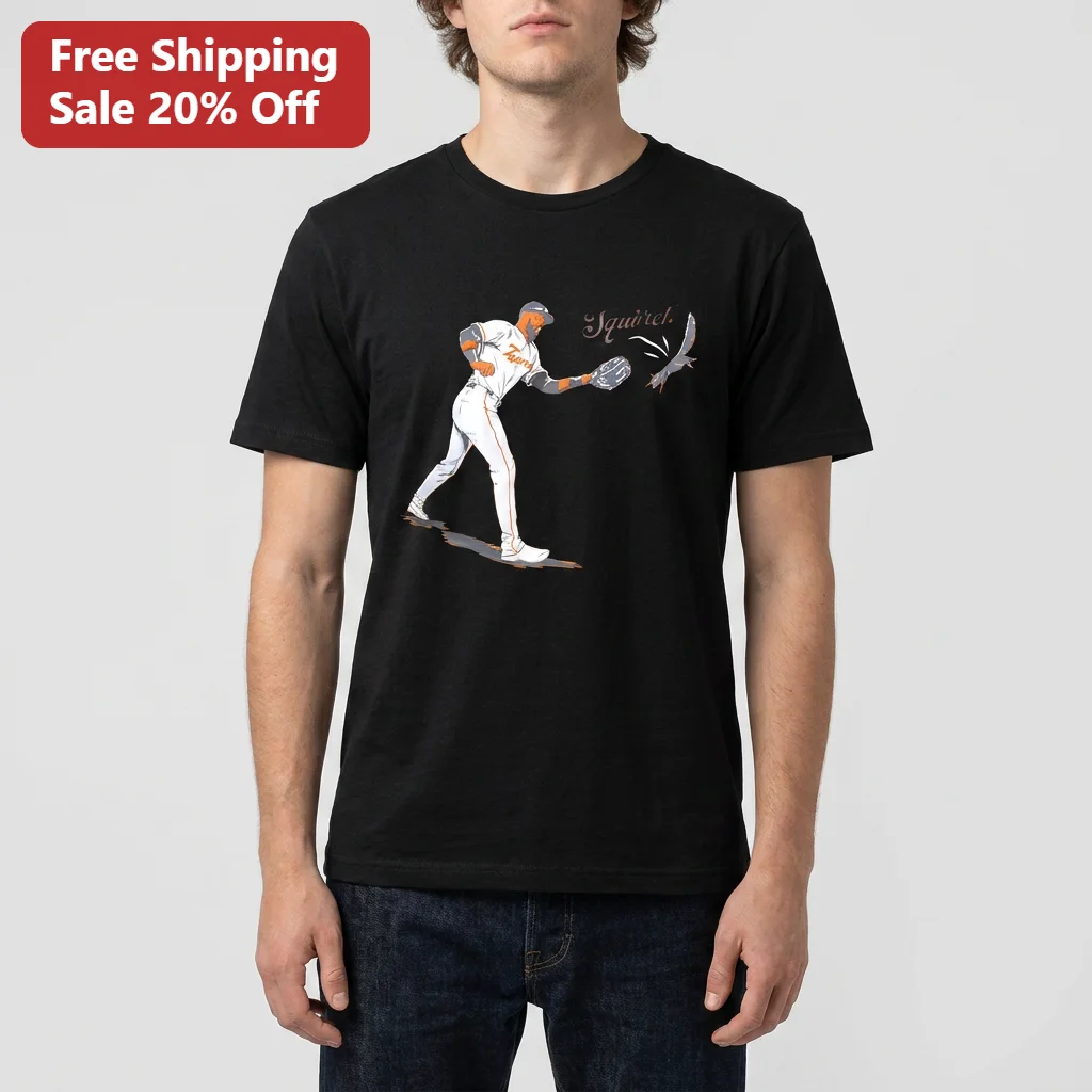 Squirrel Tee Detroit Tigers Baseball Funny Squirrel On Field Catch MLB Fan Gift T-Shirt