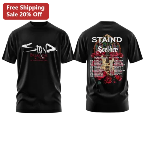 Staind Break The Cycle 25th Anniversary Tour Tee Rock Band Merch Graphic Shirt