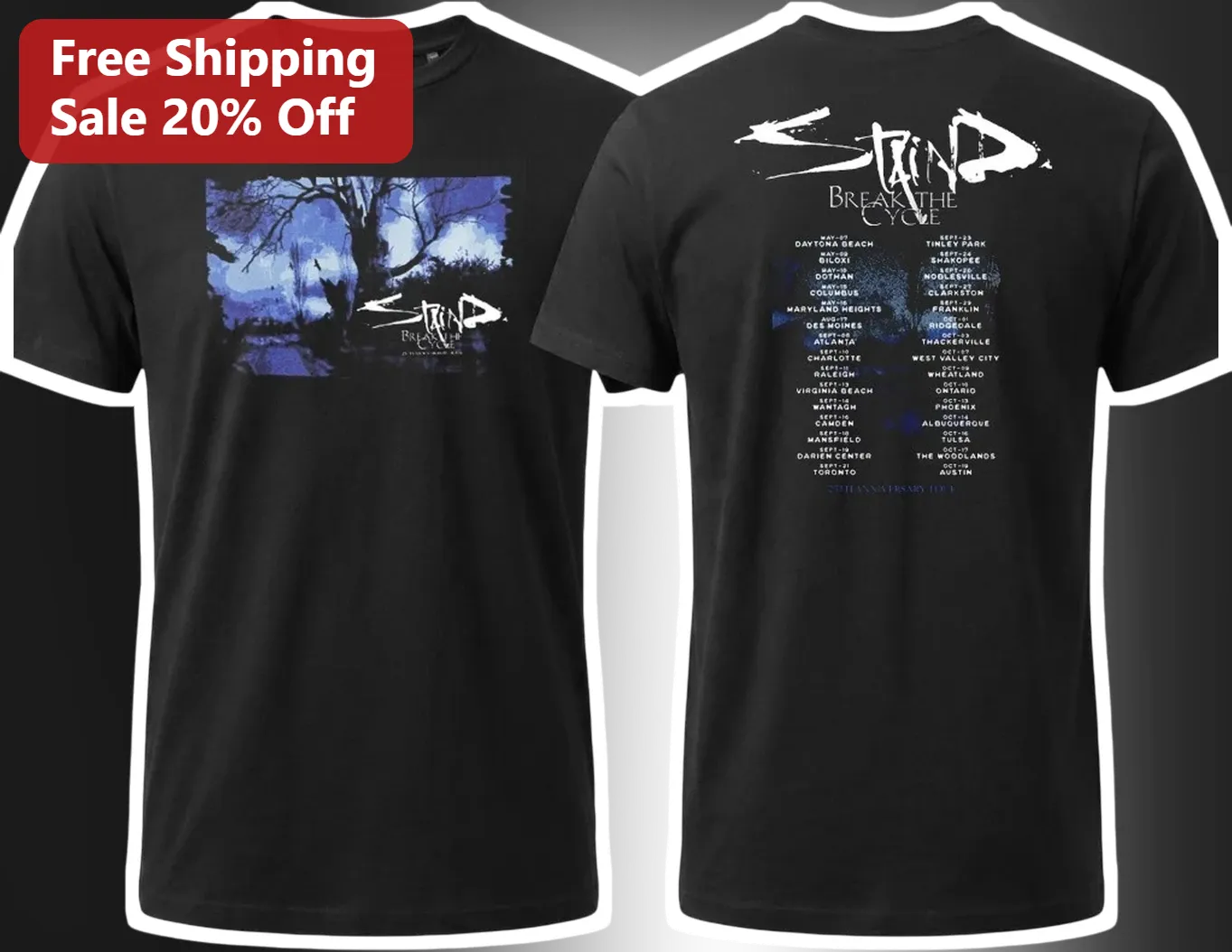 Staind Break The Cycle Tee 25th Anniversary Alternative Rock Band Merch