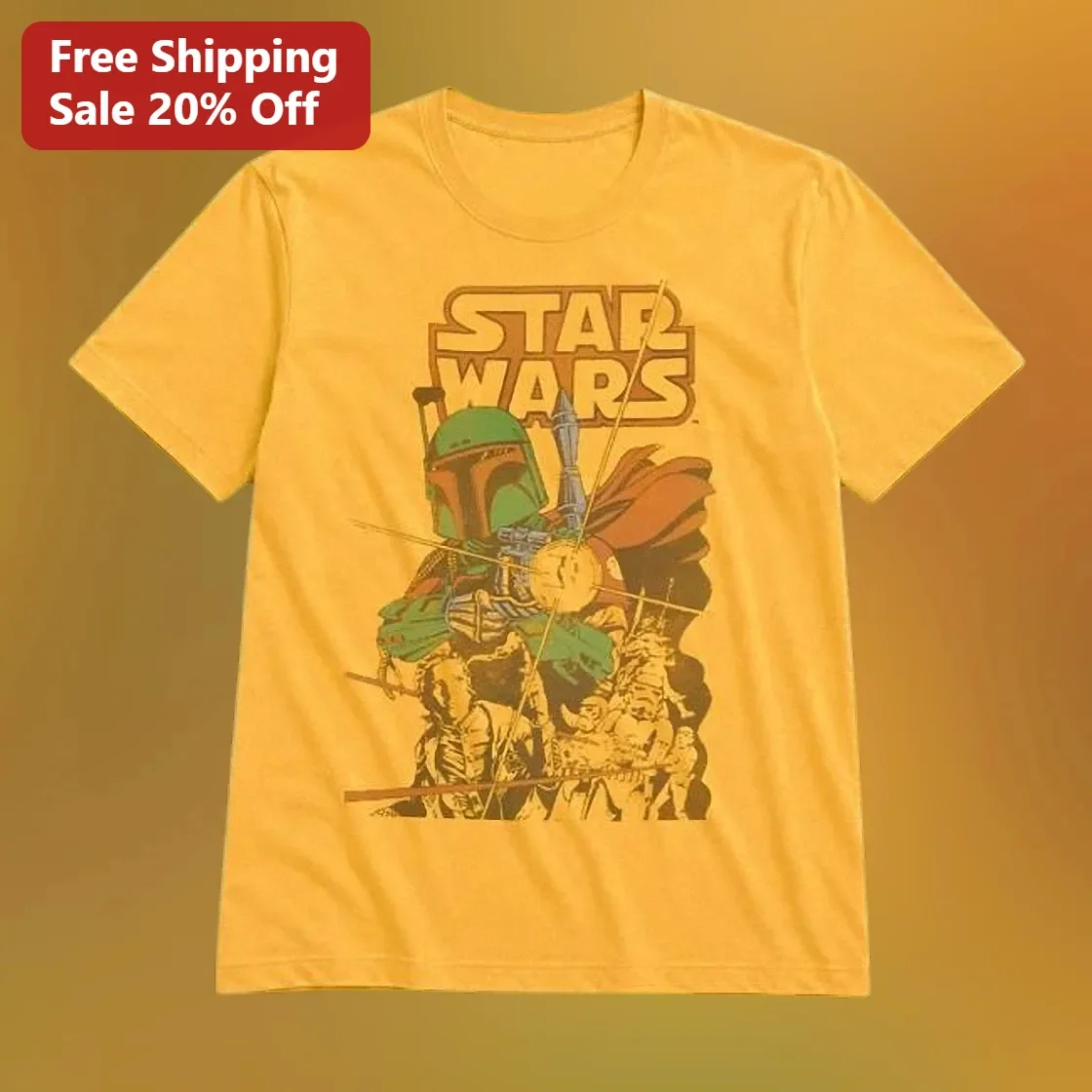 Star Wars Boba Fett Vintage Graphic Tee Retro Sci-Fi Cotton Shirt for Men Women