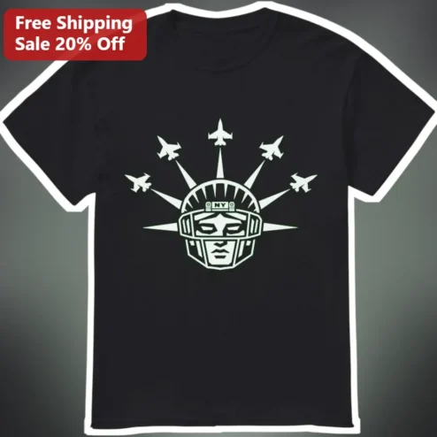 Statue of Liberty Football Helmet NY Tee Patriotic Sports Graphic Shirt for Men Women