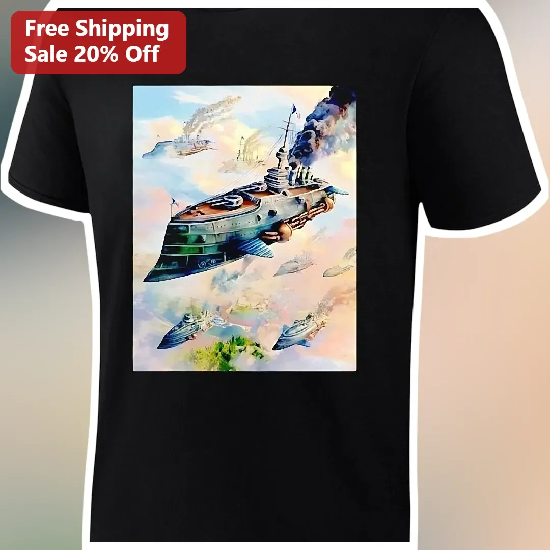 Steampunk Flying Ocean Liners Tee Vintage Surreal Airship Graphic Shirt for Sci-Fi Nautical Fans