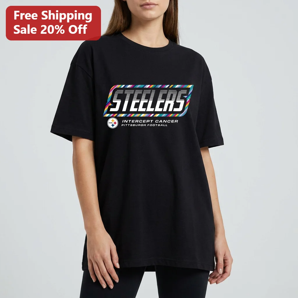Steelers Intercept Cancer Football Tee, Crucial Catch Cancer Awareness Graphic Shirt for Game Day