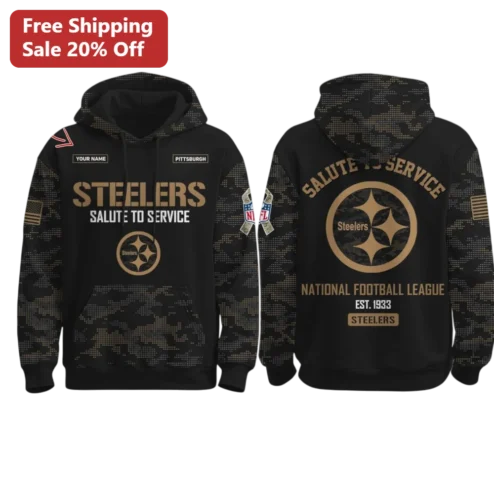 Steelers Salute to Service Hoodie NFL Military Appreciation Camo Pullover for Veterans Fans