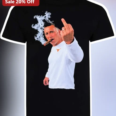 Steve Sarkisian Tee Texas Longhorns Coach Funny Cigar Middle Finger Graphic T-Shirt