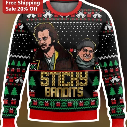 Sticky Bandits Home Alone Ugly Christmas Sweater Harry and Marv Holiday Party Gift