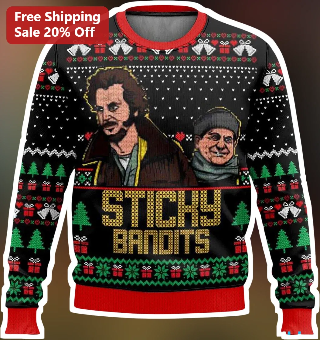 Sticky Bandits Home Alone Ugly Christmas Sweater Harry and Marv Holiday Party Gift