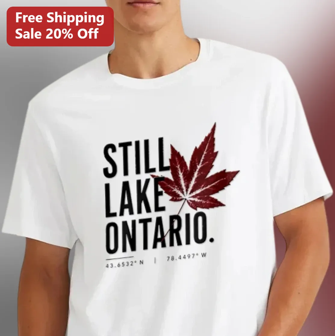 Still Lake Ontario Tee, Maple Leaf Coordinates Shirt, Great Lakes Canada Travel Souvenir Gift for Geography Lovers